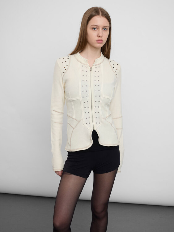 Cream Knitted Zip-Up Cardigan 