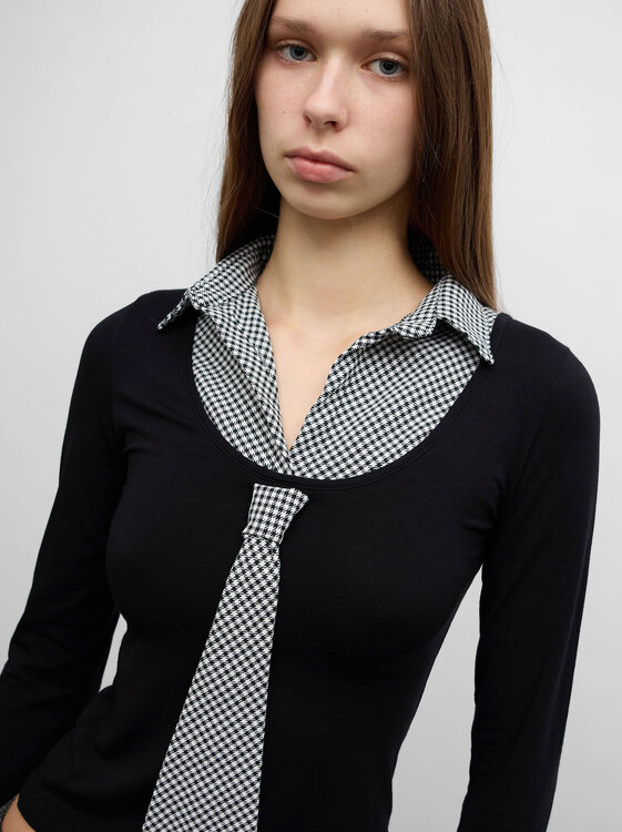 Integrated Shirt And Tie Blouse 