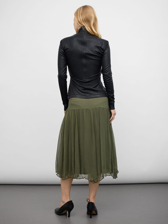 Layered Silk Chiffon Midi Skirt 
