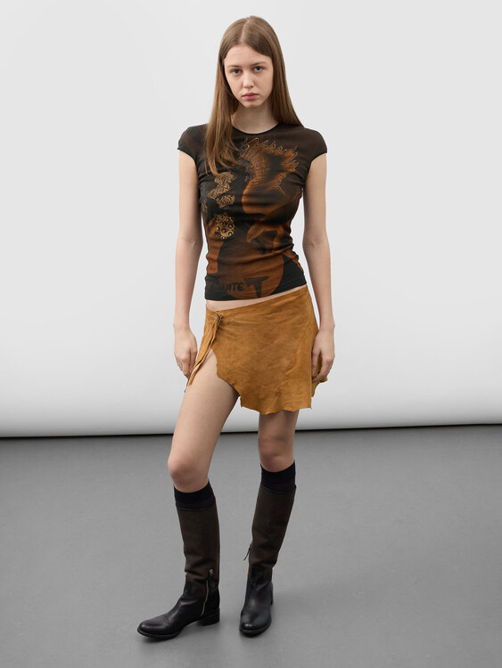 Suede Asymmetrical Mini Skirt 