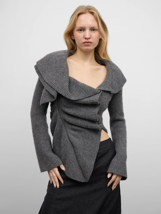 Grey Wool Draped Effect Cardigan 