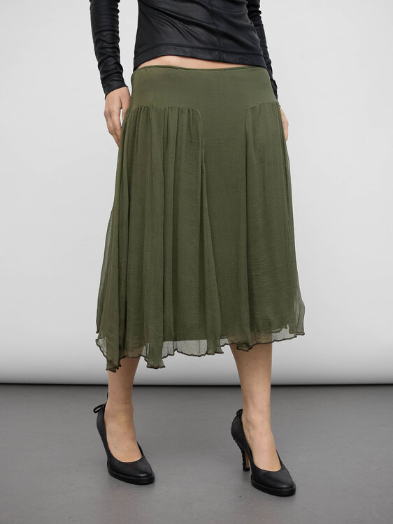 Layered Silk Chiffon Midi Skirt 