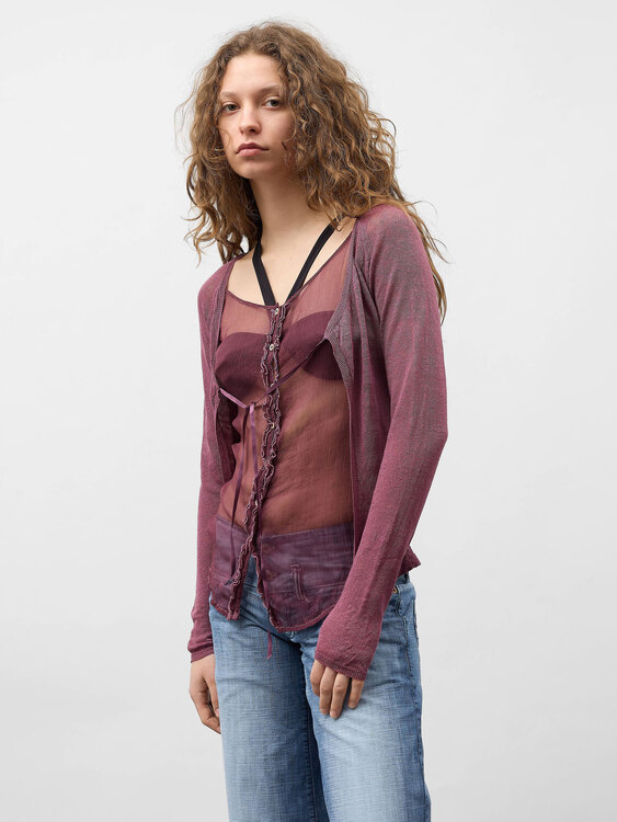 Layered Linen And Silk Chiffon Cardigan 