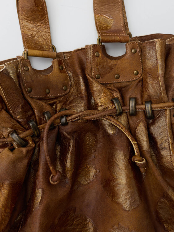 Embossed Leather Bucket Bag 