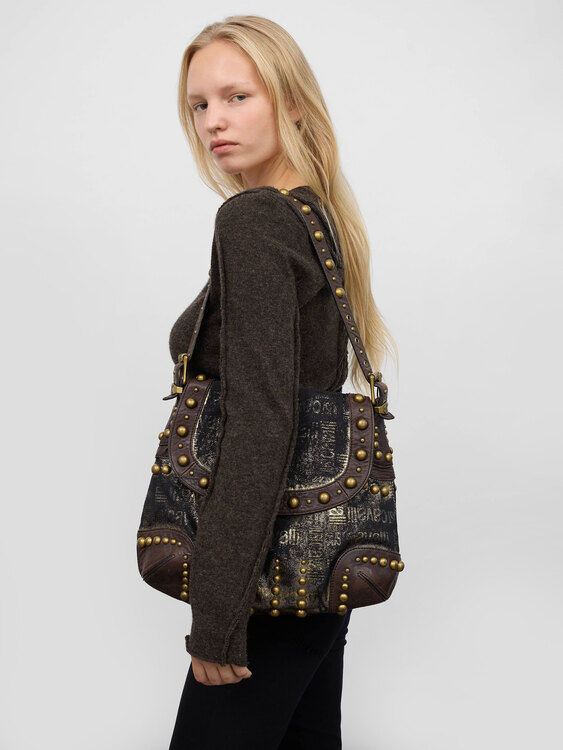 Cavalli Glittery Logo Shoulder Bag 