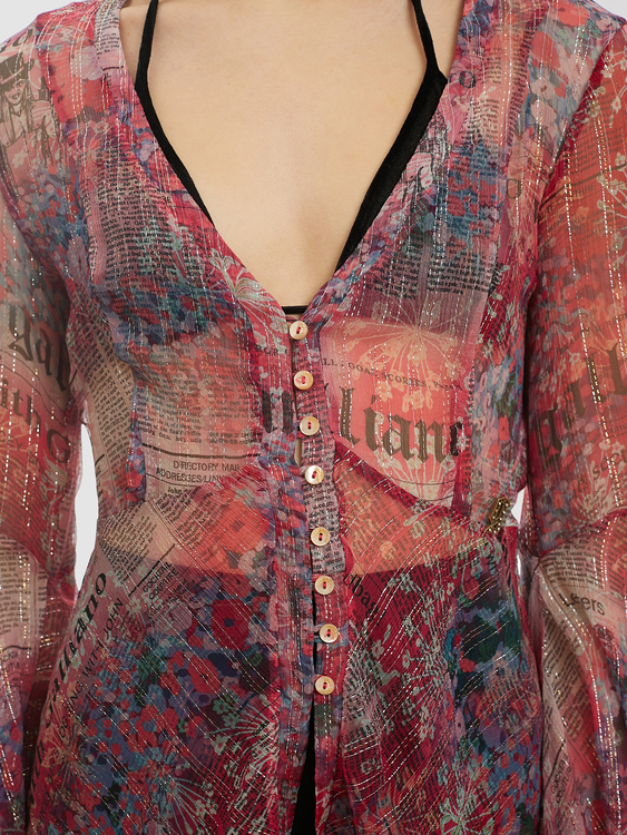 Galliano Gazette Print Blouse 