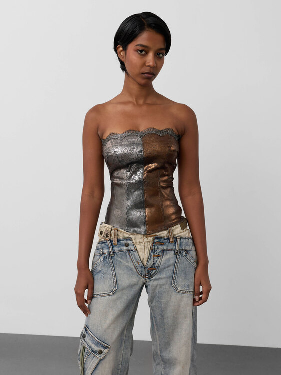 Metallic Rubber Coated Lace Bustier 