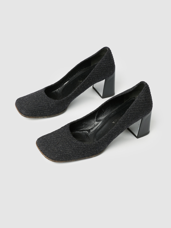 Prada Anthracite Grey Tweed Heels 
