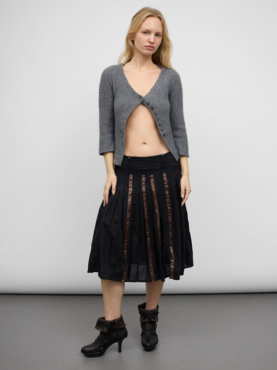 Black Pleated Midi Skirt 