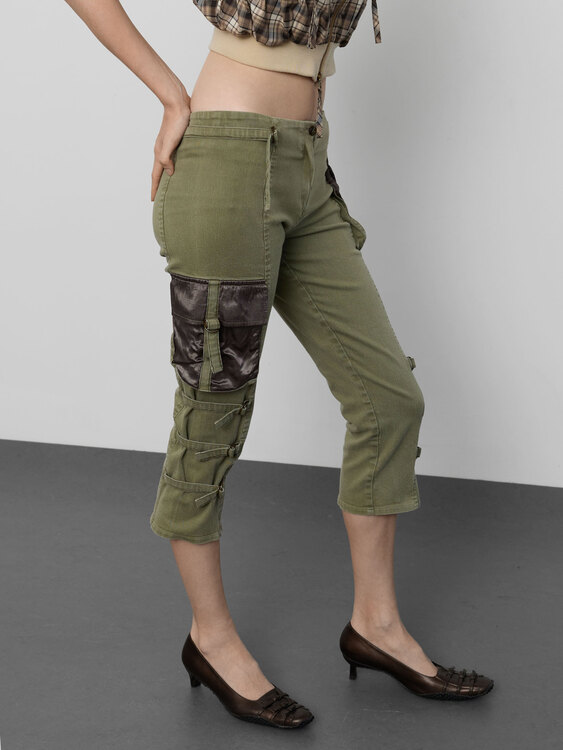 Khaki Green Cargo Capri Pants 