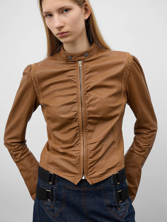 Nolita Gathered Leather Jacket 