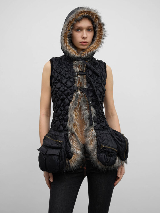 Black Nylon Bubble Vest 