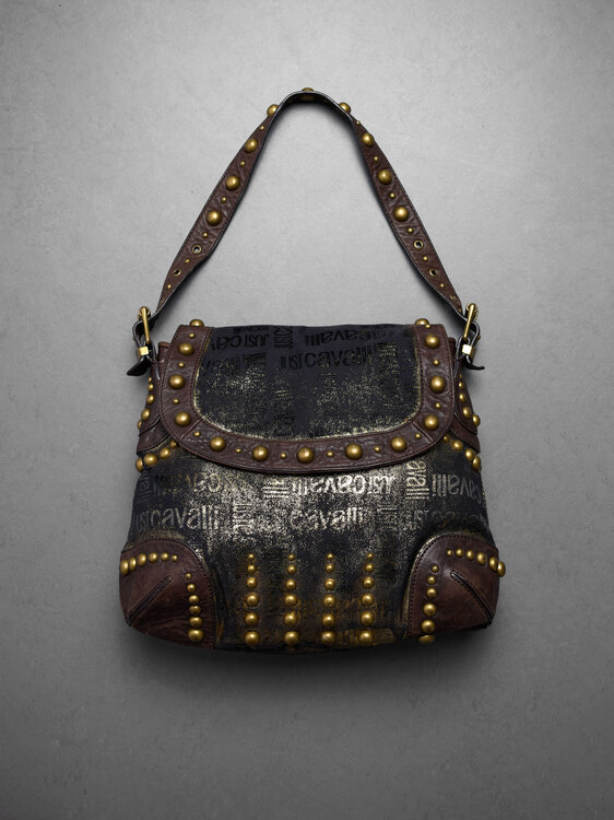 Cavalli Glittery Logo Shoulder Bag 