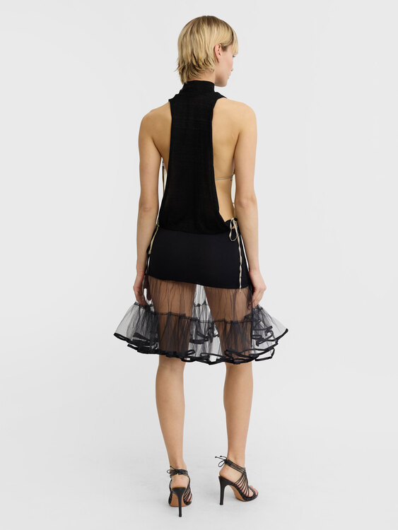 Flounce Mesh Mini Skirt 