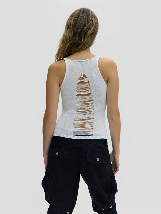 White Distressed Knit Vest 