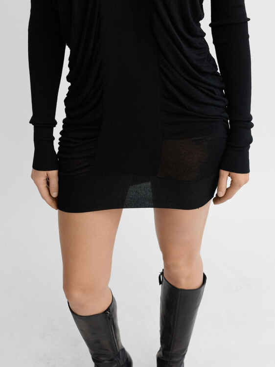 Black Gathered Knit Dress 