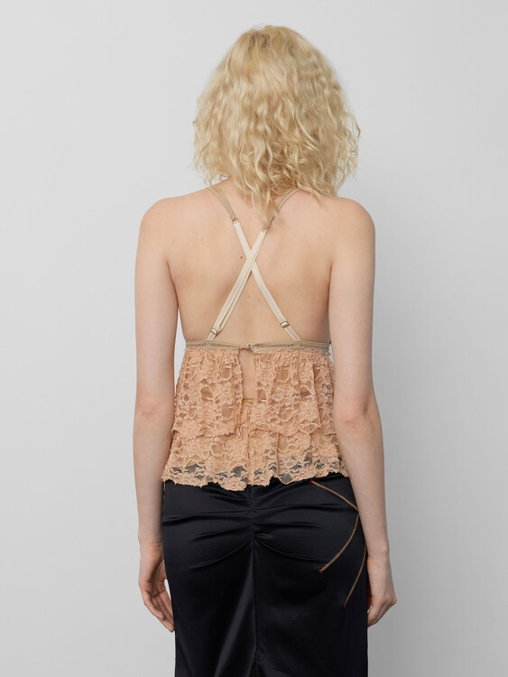 Beige Lace Tiered Cami Top 