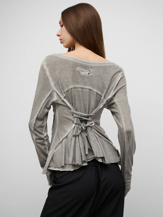 Grey Lace-Up Back Cardigan 