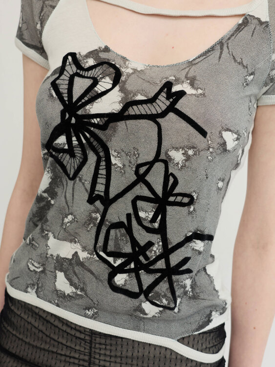 Dior Lace Print Cut Out T-shirt 