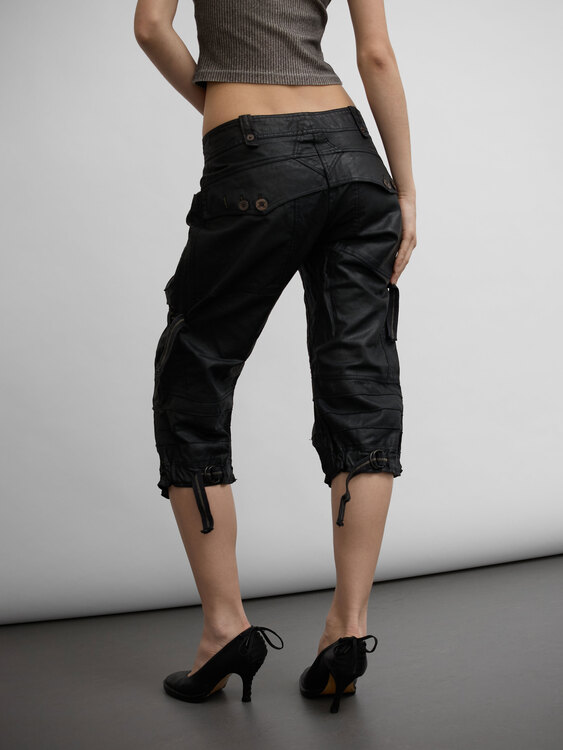 Waxed Denim Capri Trousers 