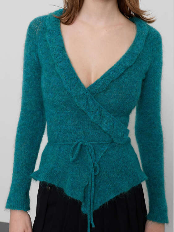 Aquamarine Blue Fine-Knit Cardigan 