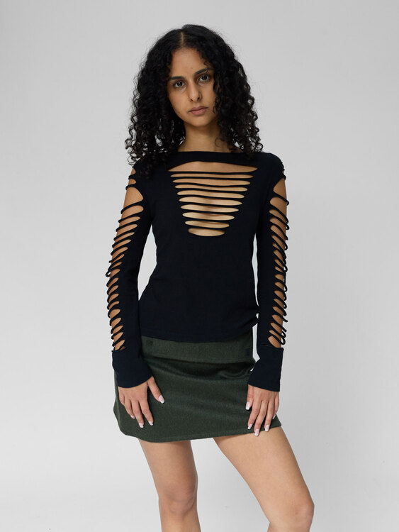 Extē Black Cut-Out Long-Sleeve Top 