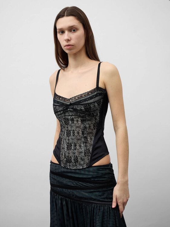 Black Lace And Satin Corset 