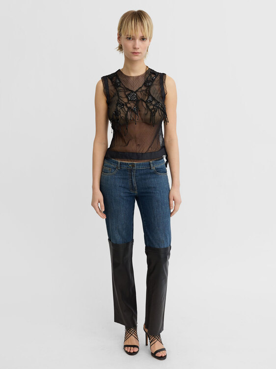 Plein Sud Denim And Leather Trousers 