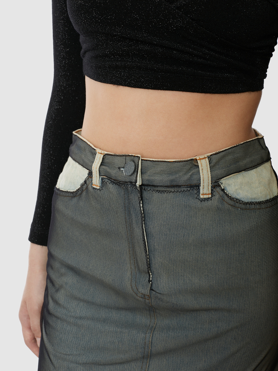 AA Milano Mesh & Denim Midi Skirt 