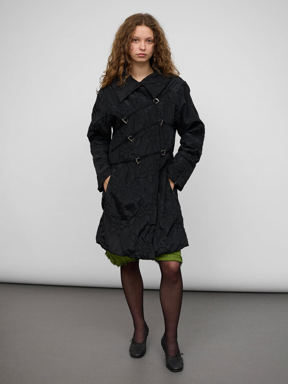Black Nylon Embroidered Coat 