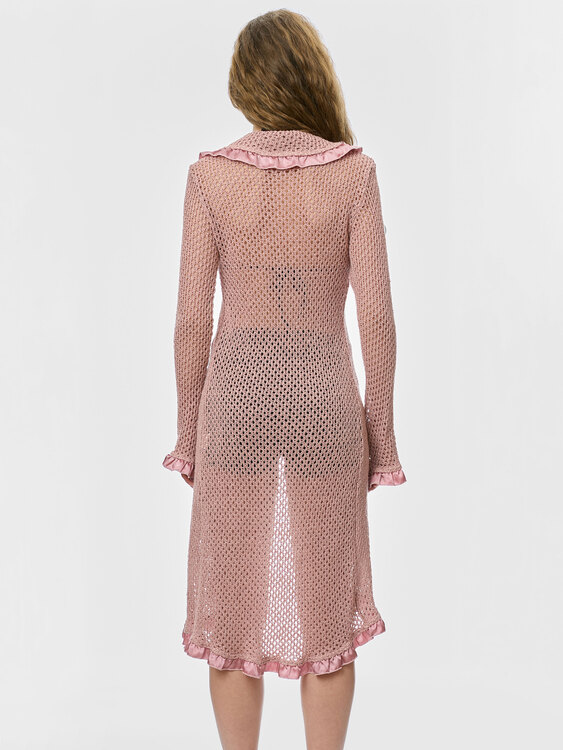 Pink Crochet Long Cardigan 