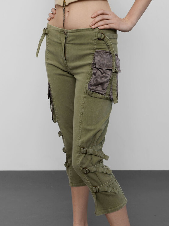 Khaki Green Cargo Capri Pants 