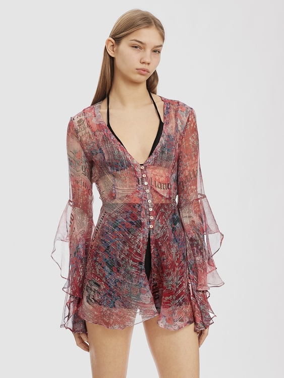 Galliano Gazette Print Blouse 