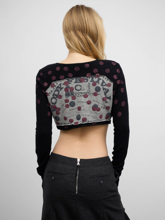 Knitted Polka Dot Cropped Cardigan 