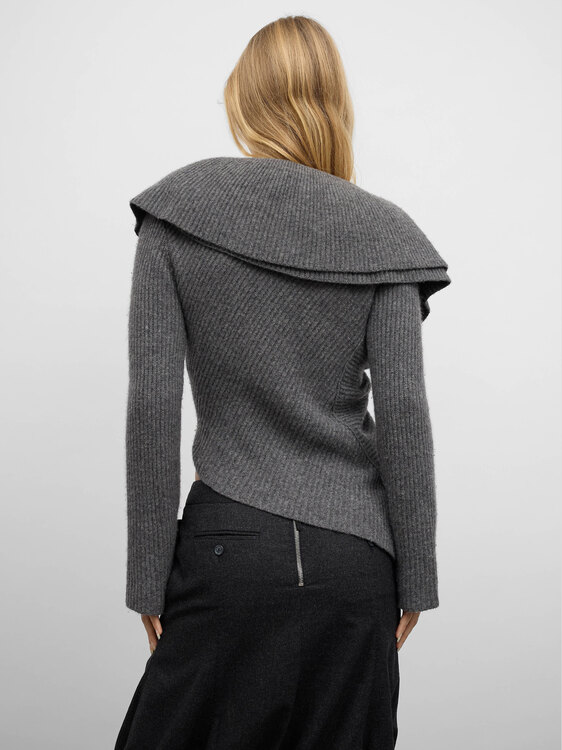 Grey Wool Draped Effect Cardigan 