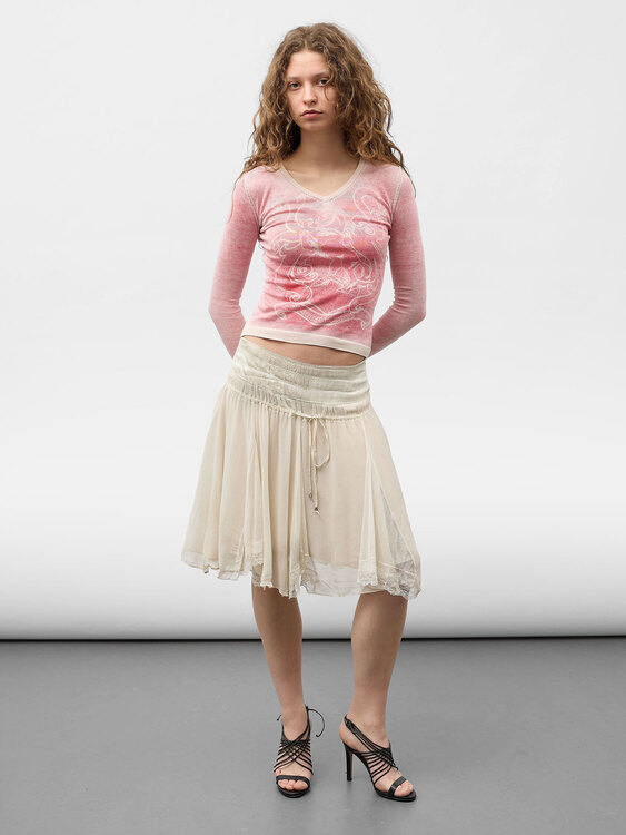Cream Chiffon And Lace Skirt 