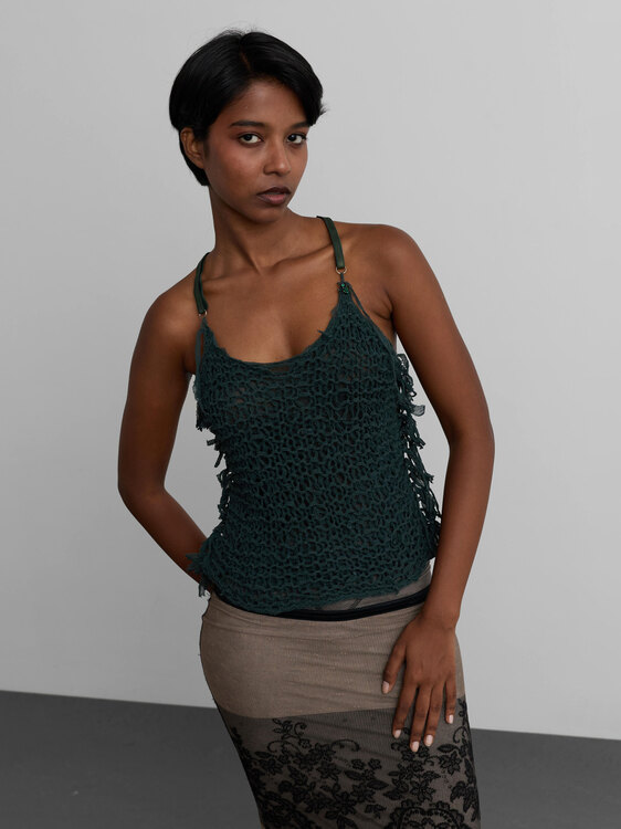 Green Chiffon And Knitted Top 