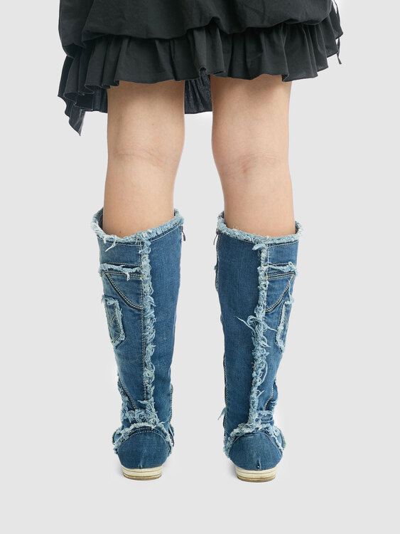 Blue Denim Deconstructed Boots 