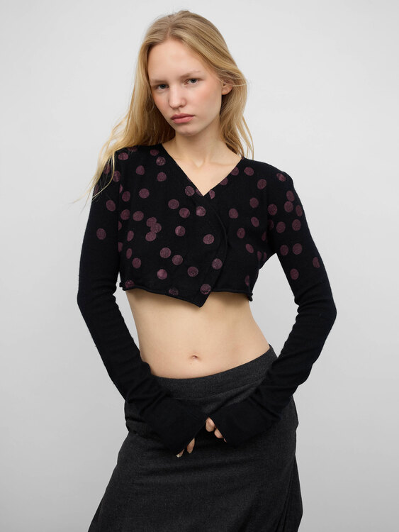 Knitted Polka Dot Cropped Cardigan 