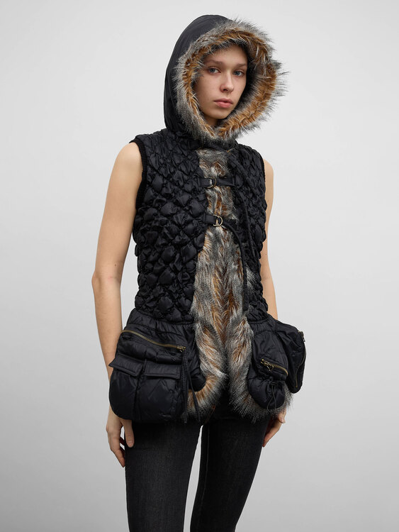 Black Nylon Bubble Vest 