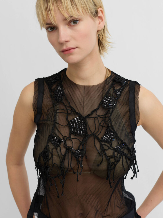 Black Mesh Sleeveless Top 
