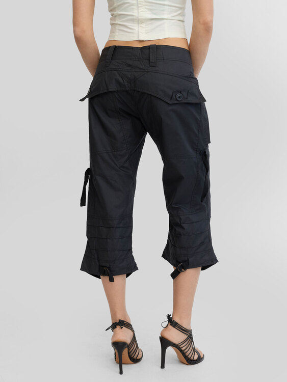 Black Resin Coated Cargo Capris 