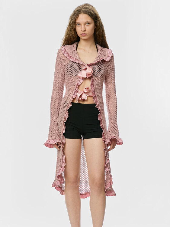 Pink Crochet Long Cardigan 