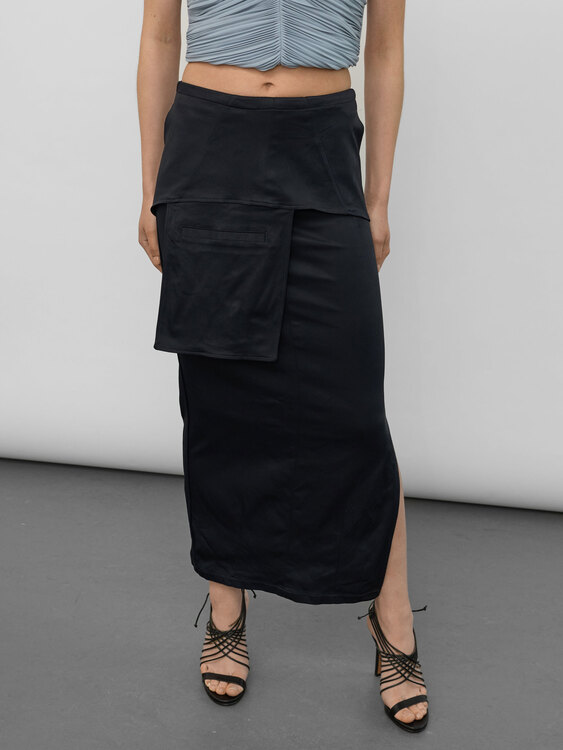 Black Satin Pencil Skirt 