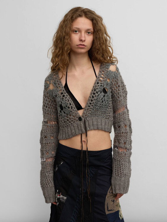 Grey Open Knit Cardigan 