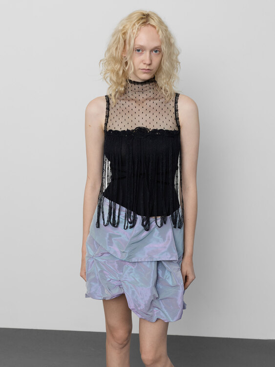 Black Sleeveless Fringed Top 