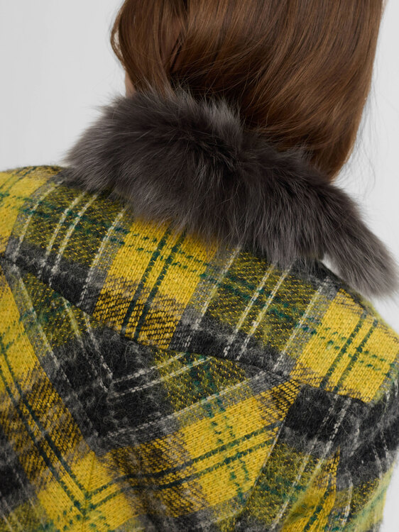 Trussardi Fur Collar Plaid Jacket 