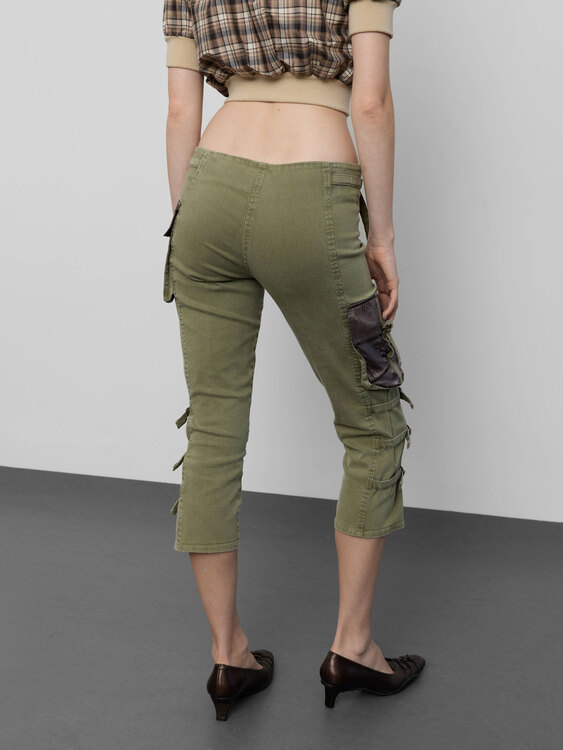Khaki Green Cargo Capri Pants 
