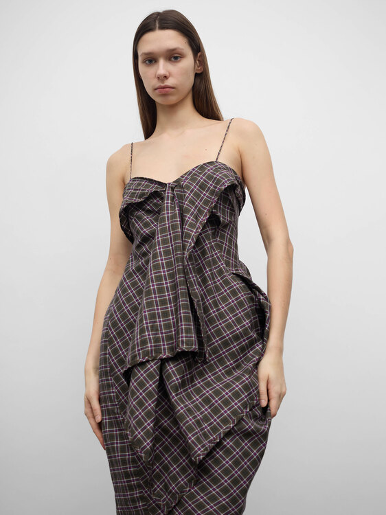 Plaid Bustier Midi Dress 