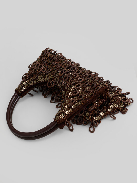 Brown Sequin And Ring Handbag 